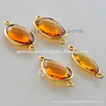 Manufacturer of Citrine Quartz Gemstone Bezel Vermeil Connector for Women Jewelry